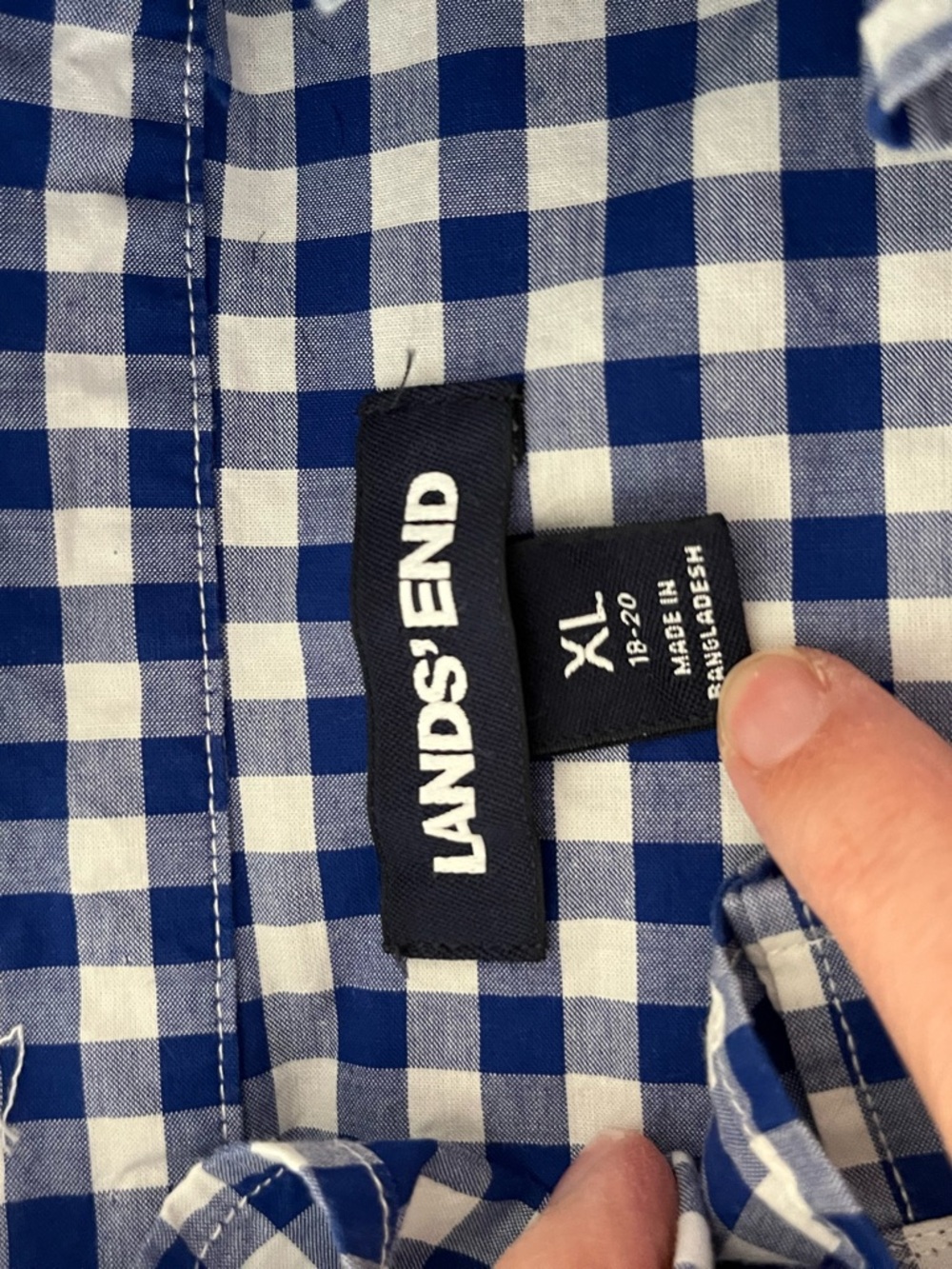 Upcycled L.L. Bean Blue and White Gingham Tie-Front Button-Down Ruffle Collar - Picture 7 of 7